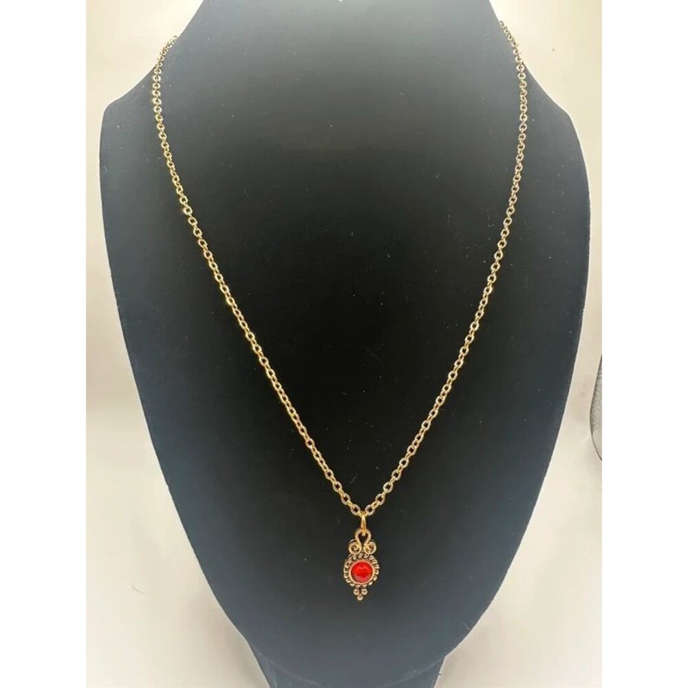 Red Gem Vintage-Inspired Gold Stainless Steel Necklace